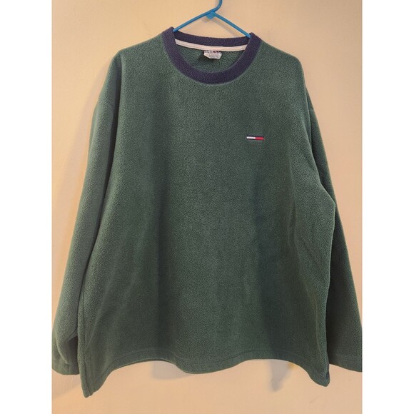Tommy Hilfiger‎ JEANS Men's Size Large Green Crewneck Fleece Sweatshirt Vintage - Picture 1 of 5